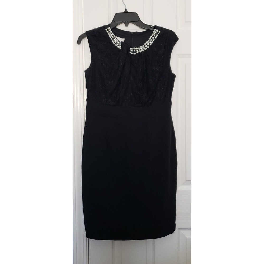 London Times Womans Fancy Dress Size 8P. Black with Lace,‎ Pearl & Beads.